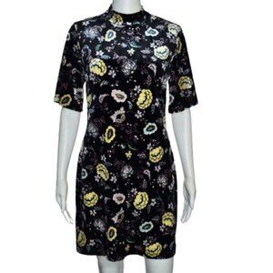Current Project LIKE NEW velvet stretch floral mock neck short sleeve fall dress